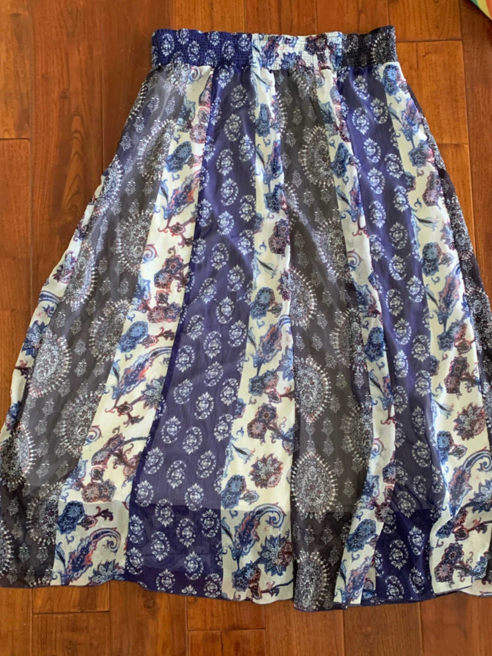 Chico's Midi Skirt Size L (12/14) 2 Striped Paisley Boho Whimsigoth Fairy Lined